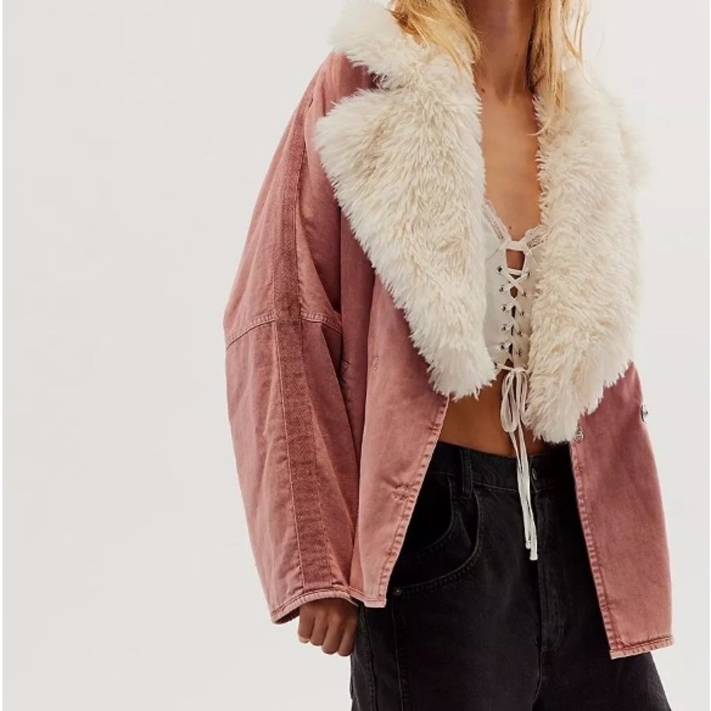 Free People Lola Denim Jacket in Pale Mauve NWT